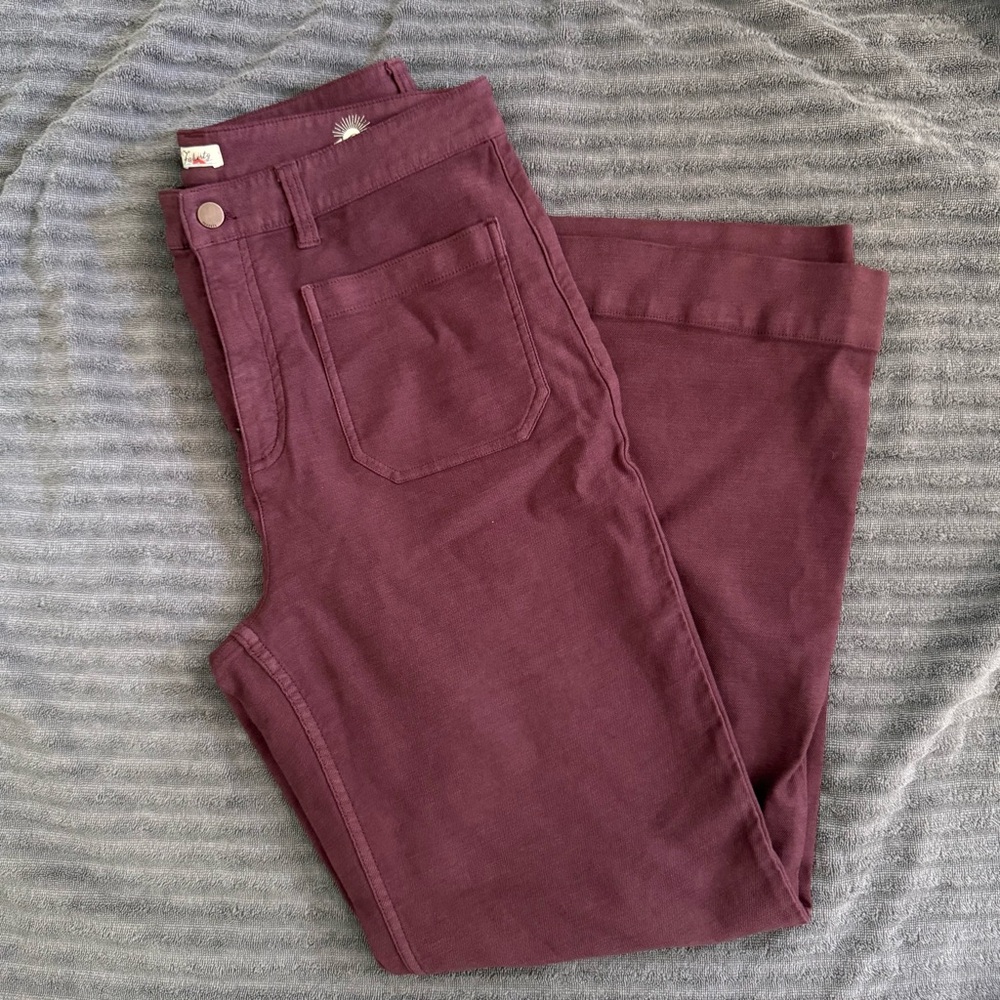 stretch terry patch pocket pants purple Catawba grape wide leg high waist